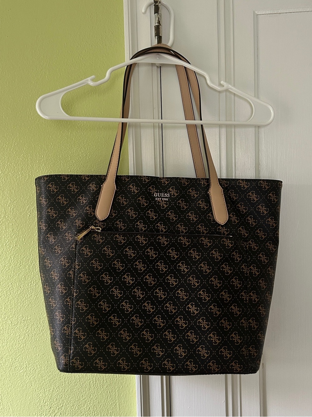 GUESS Brown Logo Tote with Tan Handles
